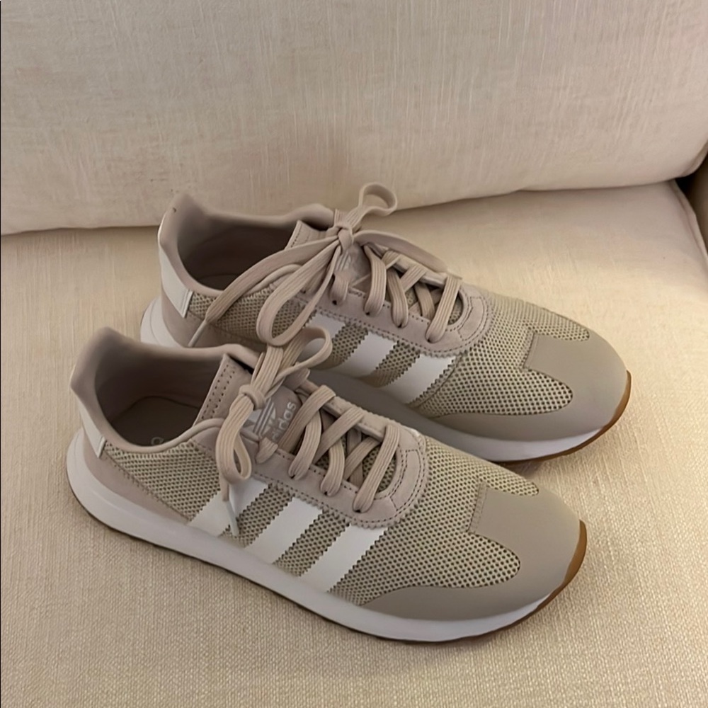 Adidas Women's Beige and White Sneakers